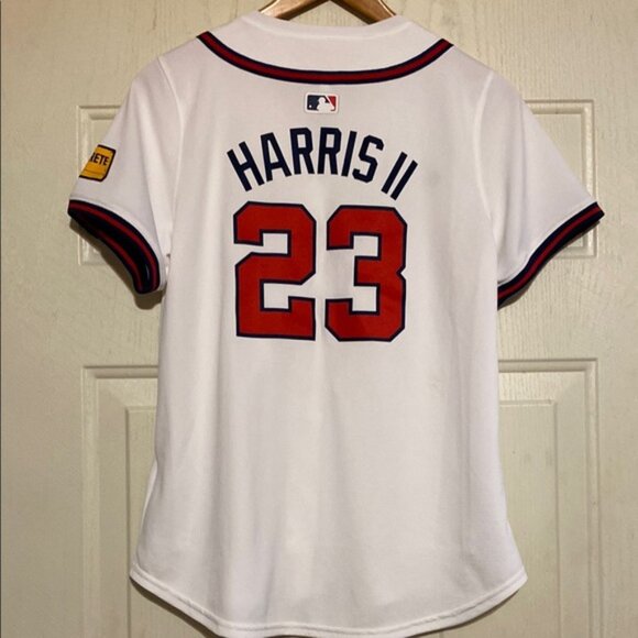 White Braves Baseball Jersey Harris Il. - Picture 3 of 9